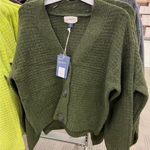 Green cropped cardigan universal thread
